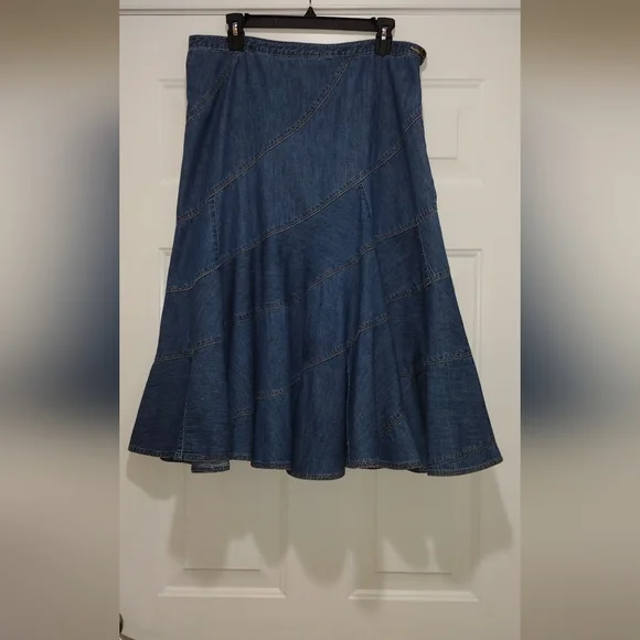 Lauren  Ralph Lauren Womens Denim Skirt Size 10 Side Zip Button Flare Twirl Y2k - Picture 2 of 5